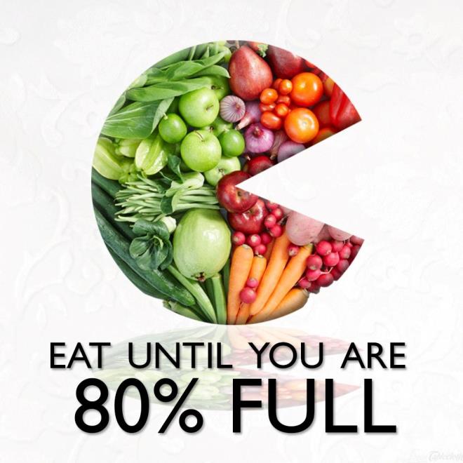 Okinawallar ?Yzde 80 tok olduunuzda yemek yemeyi brakn? anlamna gelen ?Hara Hachi Bu ? olarak adlandrlan bir yeme prensibini uyguluyor. Yani porsiyonlarnz bete bir orannda kltebilirsiniz.