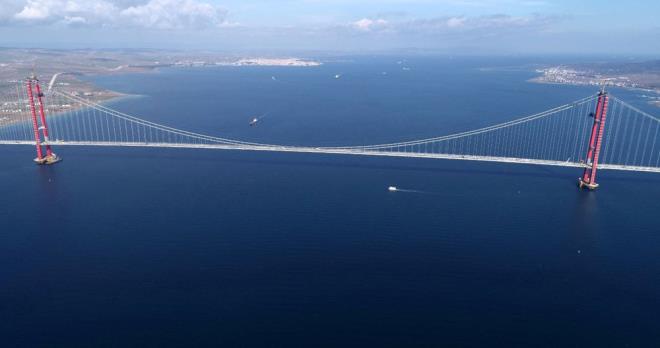 Simgelerin kprs  <br>  zellikleri itibaryla "simgelerin kprs" olarak anlan, mhendisliindeki detaylarla ne kan "dnyann en uzun orta aklkl kprs" olacak 1915 anakkale Kprs'nn iki ayak aral, Trkiye Cumhuriyeti'nin kuruluunun 100'nc ylna atfla 2023 metre olarak tasarland.  <br>  Kprnn kule balantlar ve unsurlar, Trk bayrana atfen krmz ve beyaz renklerde olacak. Her iki yakada kulelerin st ksm, Seyit Onba'nn anakkale Sava'nda namluya srd top mermisini temsil edecek ekilde yaplacak.  <br>  ki ayak aralna ilaveten 770'er metre yan aklklar, 365 ve 680 metrelik yaklam viyadkleriyle anakkale Boaz'nn ilk asma kprsnn uzunluu 4 bin 608 metreyi bulacak.  <br>  "2x3" eritle hizmet verecek kprnn tabliyesi 3,5 metre ykseklie sahip. Tabliyenin her iki tarafnda ina edilecek yrme yollar, bakm onarm amacyla kullanlacak.