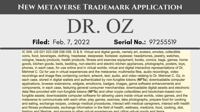 Kondoudis, "Dr. z Metaverse'e geliyor" diye yazarak, unlar ekledi:    "Ayn 7'sinde yaplan ticari marka bavurusu, Dr. z'n Metaverse'te evrimii bir toplulukla birlikte kimlii NFT'lerle dorulanan sanal rnler ve kripto varlklar sunmay planladn gsteriyor."