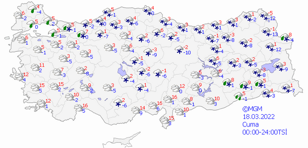 DOU ANADOLU<br>  ok bulutlu, blge genelinin aralkl karla kark yamur ve kar yal geecei tahmin ediliyor. Yalarn, Ar, Mu, Bitlis ve Hakkri evrelerinde yerel kuvvetli ve yer yer youn kar eklinde grlmesi bekleniyor. Blge genelinde buzlanma ve don bekleniyor. Yksek kar rts bulunan eimli yamalarnda  tehlikesi bulunmaktadr. Rzgrn, blgenin gneydousunda gneyli ynlerden kuvvetli (30-60 km/saat) esmesi bekleniyor.<br>    GNEYDOU ANADOLU<br>  ok bulutlu, dousunun aralkl yamur ve karla kark yamurlu, kuzey ve dou kesimlerinin yer yer kar yal geecei tahmin ediliyor. Blge genelinde sabah ve gece saatlerinde buzlanma ve don olay bekleniyor.