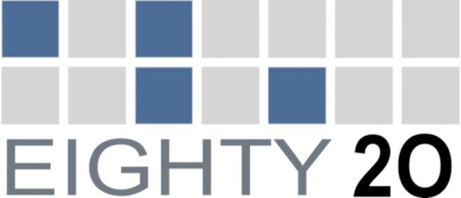 Eighty20: Data analiz irketinin logosu, "1" ve "0"lardan oluan binary say sistemini temsil ediyor.     Mavi kareler sistemdeki "1"leri temsil ederken, gri kareler ise "0"lar temsil ediyor.     st satrdaki "1010000" Eighty'yi olutururken, alt satr da "0010100" 20'yi ifade ediyor.  Bylece irketin ismi Eighty20 binary sistemi ile ifade ediliyor.