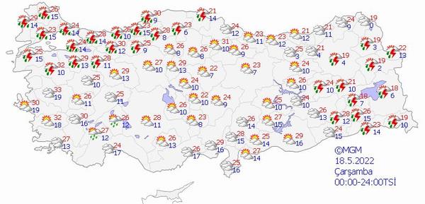  Anadolu: Paral, yer yer ok bulutlu, blgenin gney kesimleri ile Ankara, Krkkale, ankr ve Krehir evrelerinin yerel olmak zere saanak ve gk grltl saanak yal geecei tahmin ediliyor.