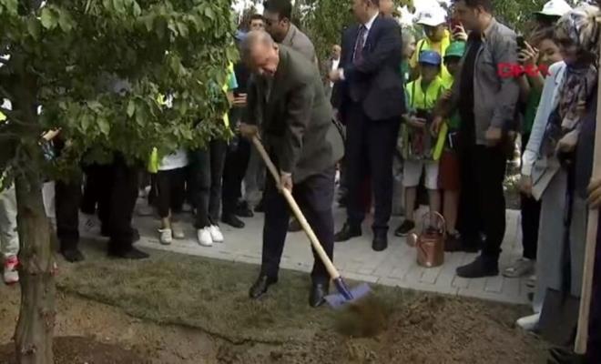 CUMHURBAKANI ERDOAN LK FDANI DKT    Cumhurbakan Recep Tayyip Erdoan, kutlamalarn yapld len alanna giri yapt.  Erdoan'n katlmyla ilk fidan dikim treni gerekletirildi. Cumhurbakan Erdoan ve ei Emine Erdoan?a kendilerine elik eden ocuklarla birlikte ilk fidan dikti.