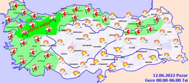 Ankara: Paral ve ok bulutlu, yerel olarak kuvvetli olmak zere le ve akam saatlerinde saanak ve gk grltl saanak yal,   <br>  Eskiehir: Paral ve ok bulutlu, yerel olmak zere aralkl saanak ve gk grltl saanak yal geecei tahmin ediliyor. Yalarn le saatlerinden itibaren kuvvetli olmas bekleniyor.   <br>  Konya: Paral ve ok bulutlu, le saatlerinden sonra yerel olmak zere saanak ve gk grltl saanak yal