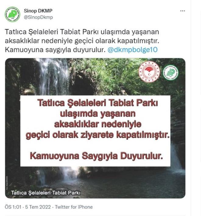 elaleye giden yol iin kamulatrma almas balatld renildi. Doa Koruma ve Milli Parklar Sinop 10'uncu Blge Mdrl yetkilileri, kamulatrma almalar tamamlanncaya kadar Erfelek Tatlca elaleleri Tabiat Park'nn ziyarete kapatldn duyurdu.