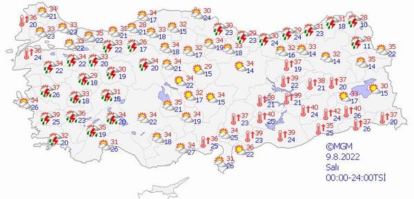 Akdeniz:Paral bulutlu, i kesimleri ile Osmaniye evreleri ve Hatay'n ky kesimlerinin yerel saanak ve gk grltl saanak yal geecei tahmin ediliyor. Yalarn, le saatlerinden sonra Bat Akdeniz?in i kesimlerinde (Burdur ve Isparta evreleri ile Antalya?nn i kesimleri) yerel olarak kuvvetli olmas bekleniyor.