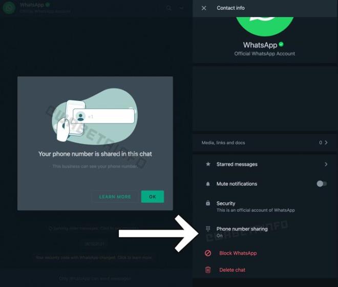 Beta testindeki ekran grntleri numara gizleme zelliinin nasl alacan gzler nne serdi. Ekran grntsnde de grld zere kullanclar iletme hesabyla iletiim kurarken numaralarnn kar tarafa grnp grnmediini renebilecek.
