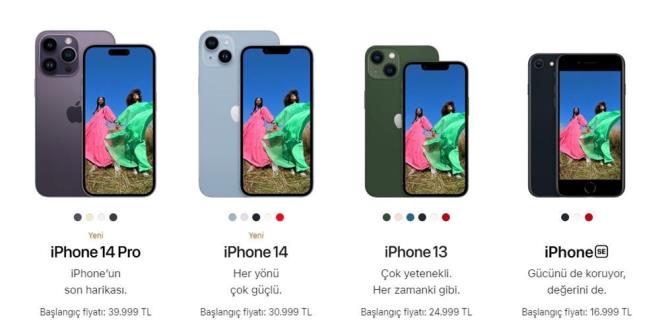 iPHONE'LARIN TRKYE SATI FYATLARI DA GNCELLEND  <br>  Apple'n llansman sonras iPhone'larn Trkiye sat fiyatlar da gncellendi. te iPhone'larn modeline gre Trkiye sat fiyatlar;<br>    iPhone 14 Pro Max'n balang fiyat: 43 bin 999 TL    iPhone 14 Pro balang fiyat: 39 bin 999 TL    iPhone 14 balang fiyat: 30 bin 999 TL    iPhone 13 balang fiyat: 24 bin 999 TL    iPhone SE balang fiyat: 16 bin 999 TL