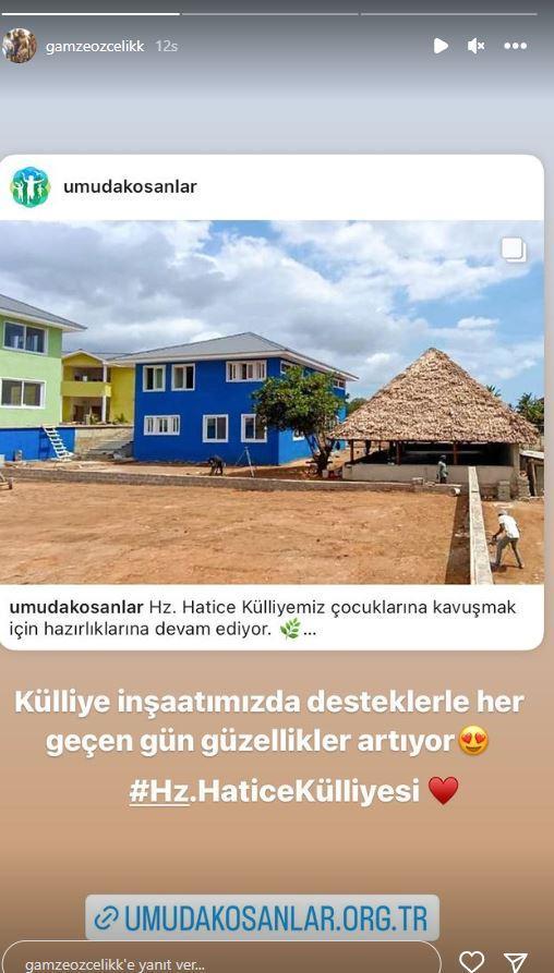 Adn Peygamberimiz Hazreti Muhammed (s.a.v.)?in ilk ei Hz. Hatice (r.a.)?dan alan bu klliye ile bir ilke imza atan zelik, paylamn devamnda "Klliye inaatmzda desteklerle her geen gn gzellikler artyor #Hz.HaticeKlliyesi heyecann dile getirdi.