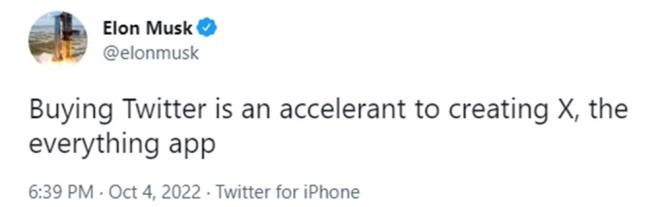 Dnyann en zengin  insani Elon Musk, dn ?Twitter? satn almak, her eyin uygulamas olan X'i oluturmak iin bir hzlandrc olacak? eklinde bir tweet att, ancak daha fazla ayrnt vermedi.