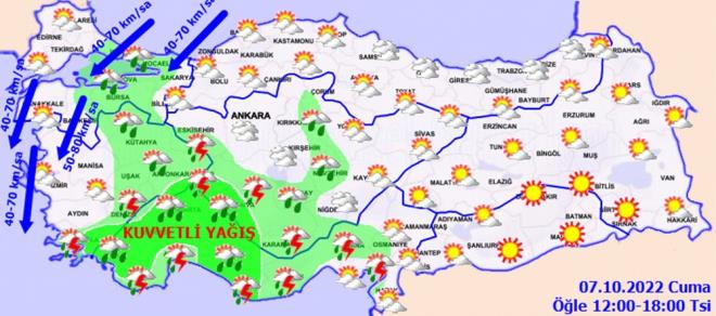 BUGN HAVA NASIL OLACAK    Meteoroloji Genel Mdrl tarafndan yaplan son deerlendirmelere gre: lke genelinin paral yer yer ok bulutlu, Marmara?nn gney ve dousu,  Ege ve Mula, Akdeniz, (Kayseri, Nide ve Yozgat il merkezleri hari)  Anadolu, Bat ve Orta Karadeniz, Dou Karadeniz ky illerinin i ve yksek kesimleri ile Malatya'nn bat evrelerinin saanak ve yer yer gk grltl saanak yal geecei tahmin ediliyor. Yalarn le saatlerinde Bat Akdenizin i kesimleri ve Konya evreleri, Antalya?nn dou, Mula'nn ky kesimlerinde kuvvetli olmas bekleniyor.