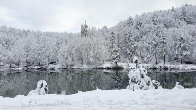 B�lgede ya�ayan D�zce Safari Offroad Kul�b� Ba�kan� Mehmet Albayrak, hava s�cakl���n�n gece eksi 12'lere kadar d��t���n� belirterek, "Bug�n 20 Aral�k 2022. Yeni y�la 10 g�n kala mevsimin ikinci kar� geldi. �u anda hava eksilerde. Kar huzur veriyor. Bu a�a�lar�n g�r�nt�s�, k�knar a�a�lar�n�n g�rkemli duru�u muhte�em" dedi.