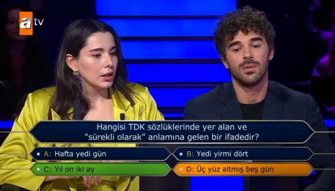 Yan�t verseydi D ��kk�n� se�ece�ini s�yleyen Yusuf �im, do�ru yan�t�n C ��kk� "Y�l on iki ay" oldu�unu g�r�nce derin bir oh �ekti.