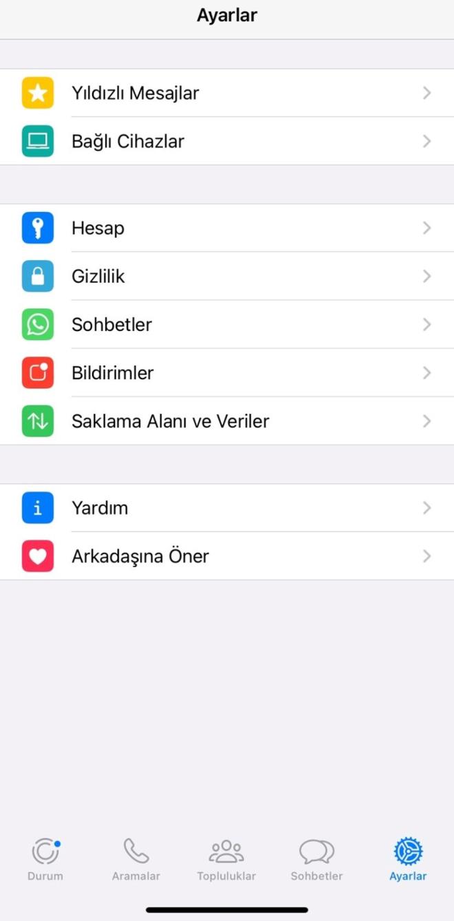 WhatsApp'ta kalc olarak grnmez olmak iin izlemeniz gereken admlar:    WhatsApp zerinden Ayarlar seeneine tklanr.