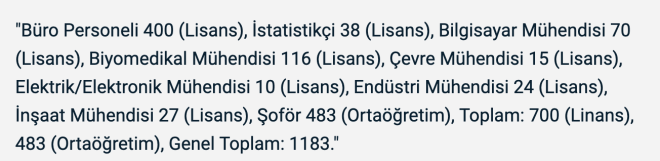 Szlemeli personel pozisyonlarn unvan, bran, say ve renim dzeylerine gre dalmlar ise yle: