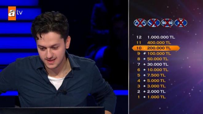 Hedefini 200 bin liralk soru olarak belirten yarmac 400.000 TL deerindeki 11. soruya ulamay baard.