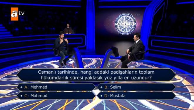 Tm joker haklarn harcayan yarmac karsna kan "Osmanl tarihinde, hangi addaki padiahlarn toplam hkmdarlk sresi yaklak yz ylla en uzundur?" sorusu karsnda byk bir aknlk yaad.
