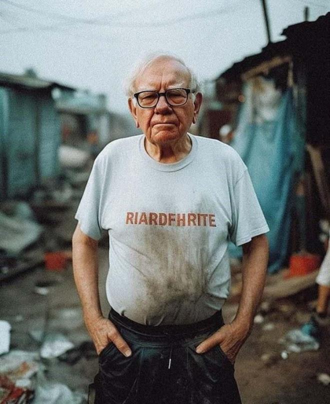 Amerikal i insan Warren Buffet, pantolonunun iine sokulmu hafif kirli beyaz bir tirtle, her zamanki halinden ok uzak resmedildi.