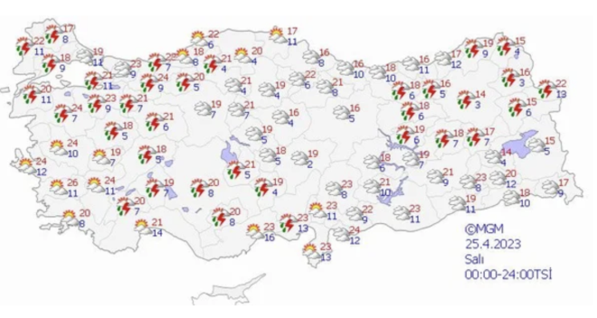 BATI KARADENZ  Paral ve ok bulutlu, Bolu, Karabk, Kastamonu ve Sinop evrelerinin yerel saanak ve yer yer gk grltl saanak yal geecei tahmin ediliyor.