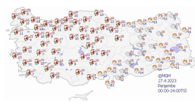 DOU ANADOLU  Paral ve ok bulutlu, blge genelinin yerel saanak ve yer yer gk grltl saanak yal geecei tahmin ediliyor.    <br>GNEYDOU ANADOLU<br>  Paral ve ok bulutlu, blgenin kuzey ve dousunun aralkl ve yerel saanak ve yer yer gk grltl saanak yal geecei tahmin ediliyor.