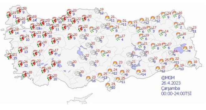 ORTA ve DOU KARADENZ  Paral ve ok bulutlu, blge genelinin aralkl ve yerel saanak ve yer yer gk grltl saanak yal geecei tahmin ediliyor. Yalarn, Ordu, Giresun ve Tokat evreleri ile Samsun ve Amasya'nn dou ilelerinde yerel kuvvetli olmas bekleniyor.