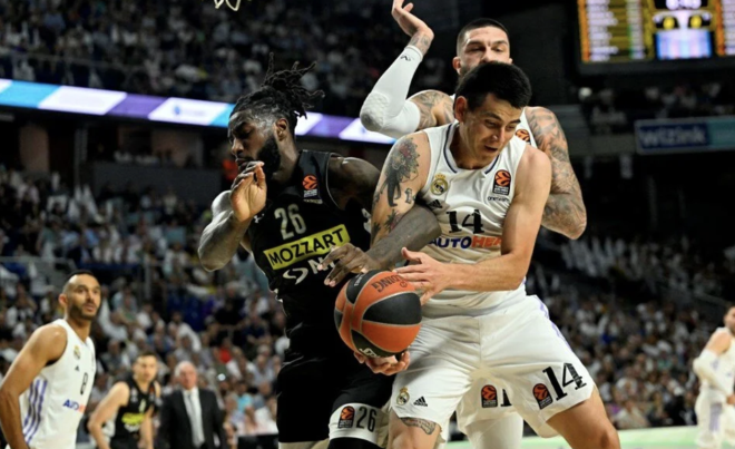 Wizink Center'da oynanan mcadelenin 38'inci dakikasnda Real Madridli Sergio Llull'un Kevin Punter'a yapt faul sonrasnda kan arbede bir anda kavgaya dnt.
