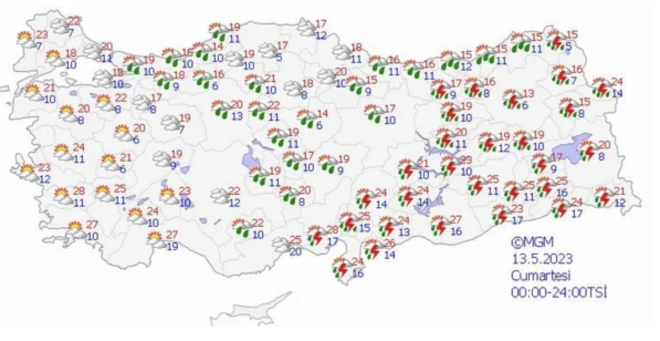  ANADOLU  Paral ve ok bulutlu, yerel saanak ve gk grltl saanak yal geecei tahmin ediliyor. Yalarn Eskiehir, Konya, Sivas, Kayseri evreleri ile Ankara' nn kuzey ve batsnda yer yer kuvvetli olmas bekleniyor.<br>BATI KARADENZ  Paral ve ok bulutlu, aralkl saanak ve yer yer gk grltl saanak yal geecei tahmin ediliyor.