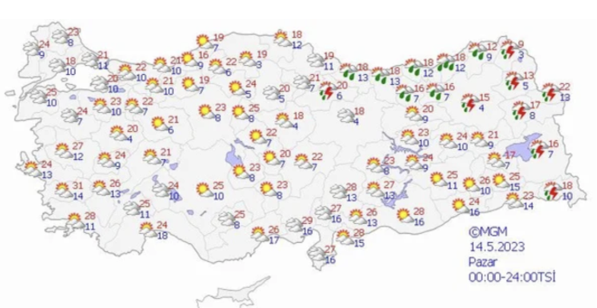 ORTA ve DOU KARADENZ  Paral ve ok bulutlu, blge genelinin aralkl saanak ve yer yer gk grltl saanak yal geecei tahmin ediliyor. Yalarn Ordu, Giresun ve Tokat evreleri ile Trabzon'un bat ilelerinde yerel kuvvetli olmas bekleniyor.