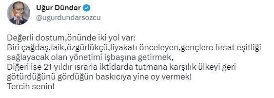 Semene baskc bir dille seslenen Dndar'n "Deerli dostum, nnde iki yol var: Biri ada, laik, zgrlk, liyakat nceleyen, genlere frsat eitlii salayacak olan ynetimi ibana getirmek, Dieri ise 21 yldr srarla iktidarda tutmana karlk lkeyi geri gtrdn grdn baskcya yine oy vermek!" szleri karsnda byk aknlk yaayan Karel, baskcla kar ders niteliinde yant verdi.