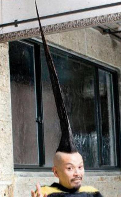 <p>EN UZUN MOH�KAN</p> Japon tasar�mc� Kazuhiro Watanabe'nin 3 sa� spreyi ve 1 kutu j�leyle yapt��� sa��n uzunlu�u 1.12 metre.