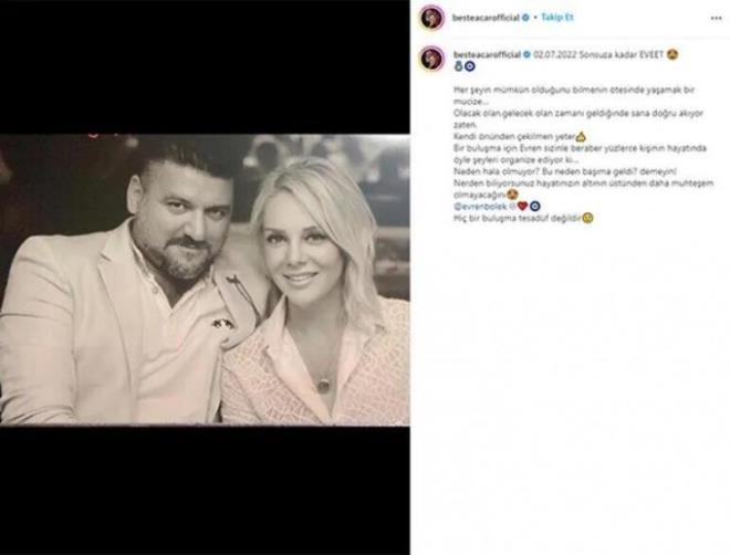 Mutlu haberi takipileriyle paylaan Aar, yaynlad kareye; "Sonsuza kadar 'evet' Her eyin mmkn olduunu bilmenin tesinde yaamak bir mucize? Olacak olan, gelecek olan zaman geldiinde sana doru akyor zaten. Kendi nnden ekilmen yeter. Bir buluma iin Evren sizinle beraber yzlerce kiinin hayatnda yle eyleri organize ediyor ki? Neden hala olmuyor? Bu neden bama geldi? demeyin! Nerden biliyorsunuz hayatnzn altnn stnden daha muhteem olmayacan? Hi bir buluma tesadf deildir" notunu dmt.