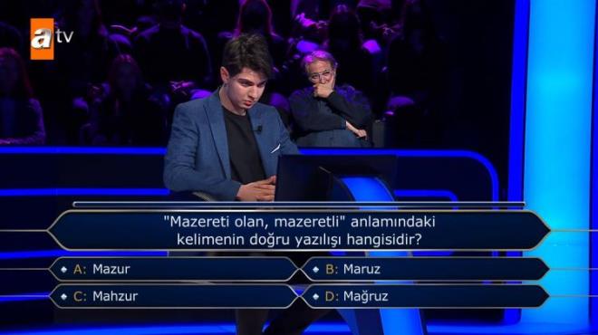 Karsna kan "Mazereti olan, mazeretli" anlamndaki kelimenin doru yazl hangisidir?" sorusuna yant vermekte zorlanan gen yarmac, "Mazur", "Maruz", "Mahzur" ve "Mazur" seenekleri arasnda kararsz kald.
