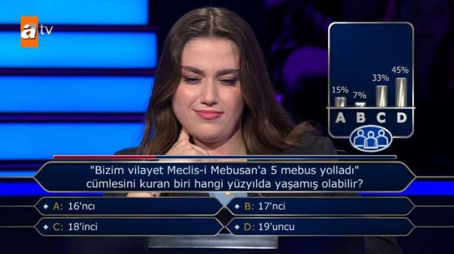 Seyirciler ise %15 A, %7 B, %33 C ve %45 D seeneinde karar kld.