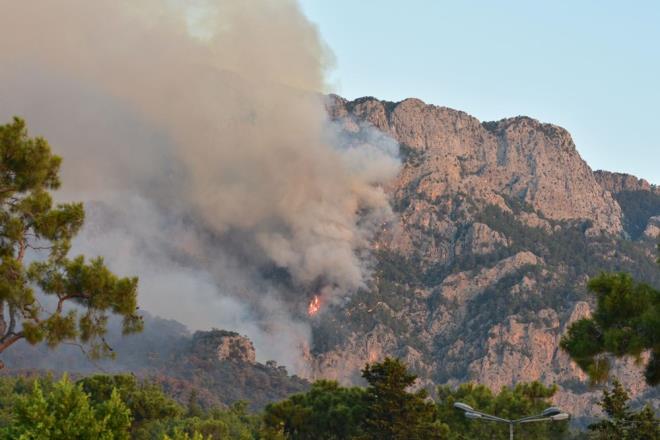 Antalya'nn Kemer ilesi Gynk Deirmendere Mahallesi'ndeki ormanlk alanda pazartesi gn saat 21.08'de yangn kt.    Henz bilinmeyen nedenle kan orman yangn, rzgarn da etkisiyle geni bir alana yayld.