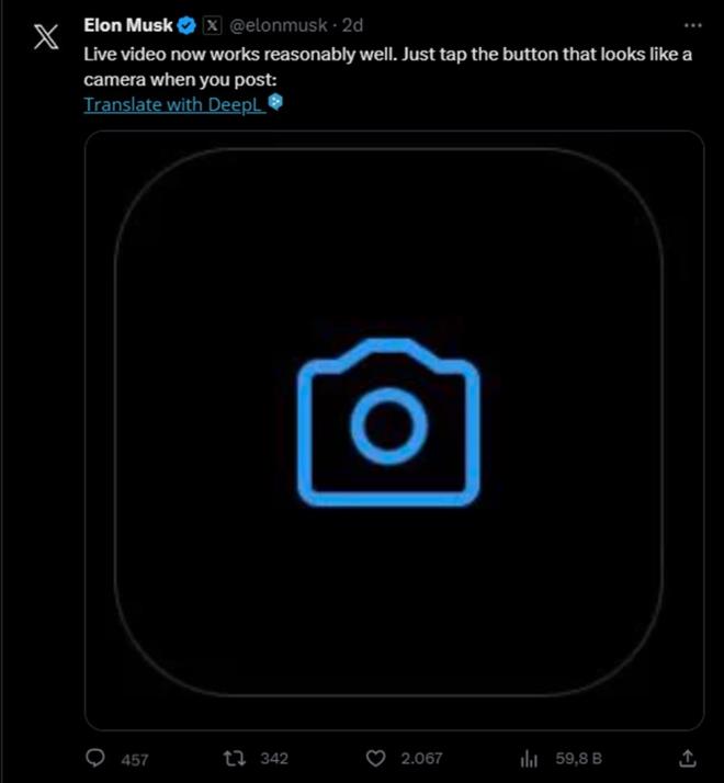 Musk, zellii duyuran gnderisinde "Canl video artk olduka iyi alyor. Gnderi paylarken kameraya benzeyen dmeye dokunmanz yeterli" ifadelerini kulland.