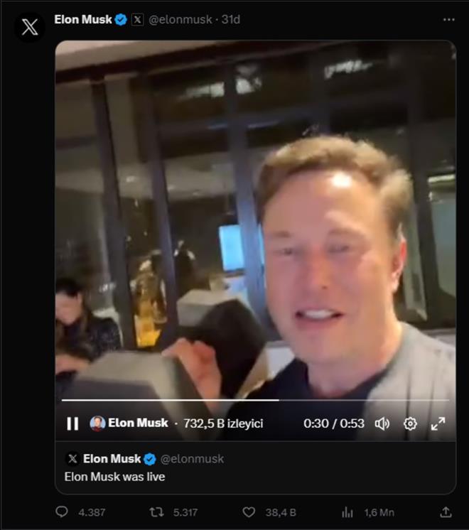 Elon Musk, at yaynda ofisi gsterirken X'in yeni zelliini de test etmi oldu.