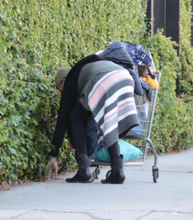 YERE DEN YYECEKLER TOPLADI    Elinde alveri arabasyla plerin iinde yiyecek ararken grntlenen 39 yandaki emekli model Loni Willison, yere den yiyecekleri toplad.