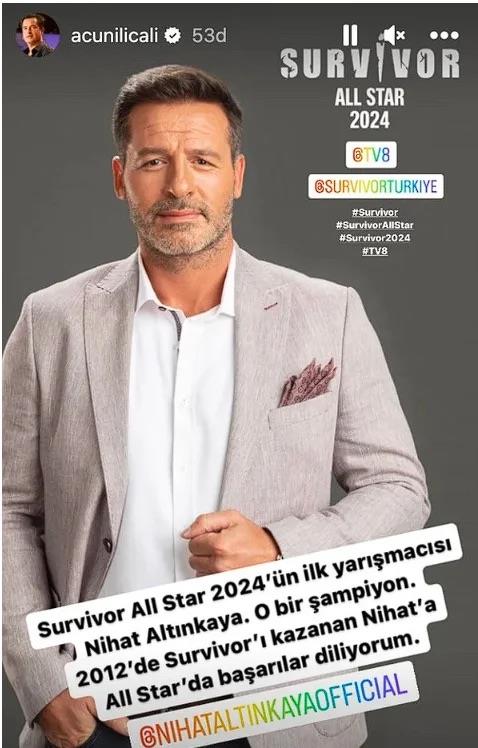 Il�cal�, Survivor All Star 2024 format�yla ekrana gelecek yar��mada, eski �ampiyon Nihat Alt�nkaya'n�n yer alaca��n� a��klad�.