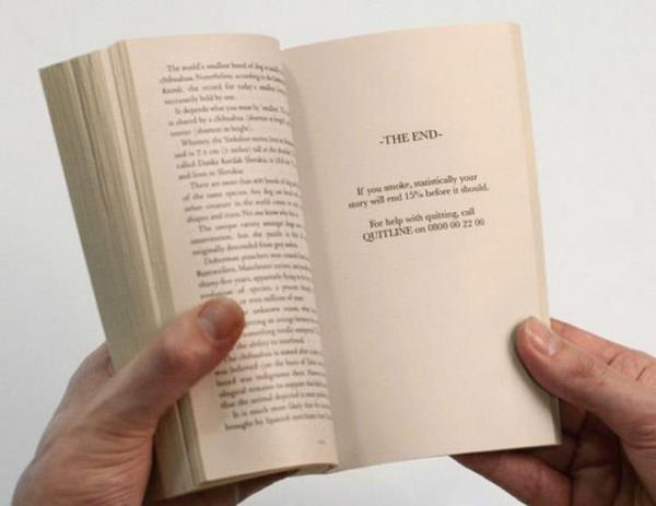 Kitap sever sigara kull&#945;nclar iin kitap aras rekl&#945;m: "Eer sigara iiyorsan senin hik&#945;yen %15 daha erken son&#945; erecek."