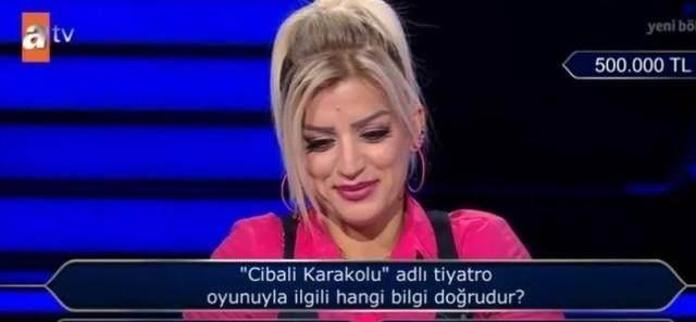 'Cibali Karakolu' adl tiyatro oyunuyla ilgili hangi bilgi dorudur?' sorusunu risk alarak yantlama karar alan Gndz, 'A- Yazar Nejat Uygur'dur' seeneinde karar kld.