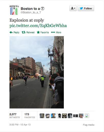 15 Nisan 2013'te Boston Maratonu srasnda yaanan bombal saldrdan sadece 1 dakika sonra, henz kimse ne olup bittiini anlamadan nce paylalan fotoraf.