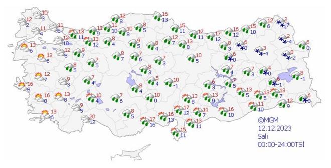 12 ARALIK 2023 HAVA DURUMU