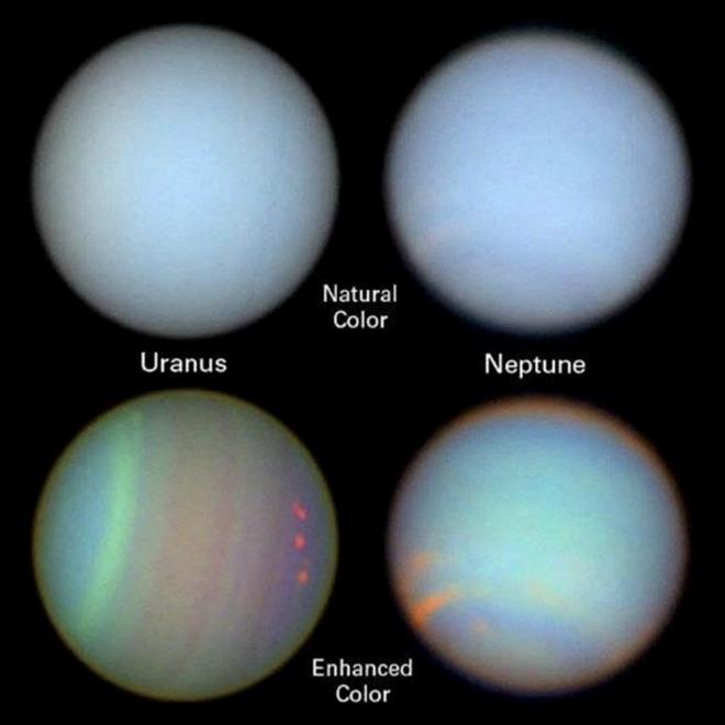 Oxford niversitesi'nde gezegen fizii profesr Patrick Irwin, "Urans'n tandk Voyager 2 grntleri 'gerek' rengine daha yakn bir biimde yaynlanm olsa da Neptn'n grntleri aslnda uzatlm ve gelitirilmi. Bu nedenle gezegen yapay olarak fazla mavi hale getirilmiti." dedi.    Yapay olarak doygunlatrlm renk gezegen bilimciler arasnda biliniyordu ve grntler bunu aklayan altyazlarla yaynland. Ancak zaman ierisinde bu ayrm kayboldu.