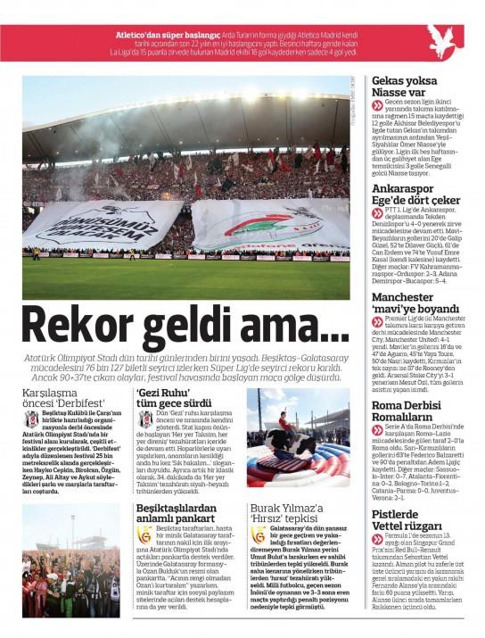 ��te olayl� derbinin gazete man�etleri..