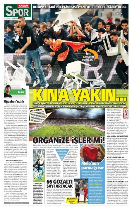 ��te olayl� derbinin gazete man�etleri..