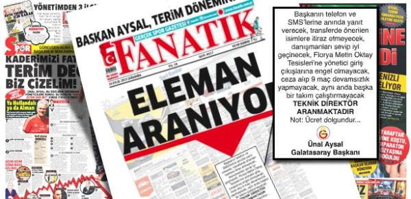 Galatasaray'da Fatih Terim'in gnderilmesinin ardndan gazeteler de ilgin manetlere imza att. <p><b>te unutulmayacak o manetler...</b></p>
