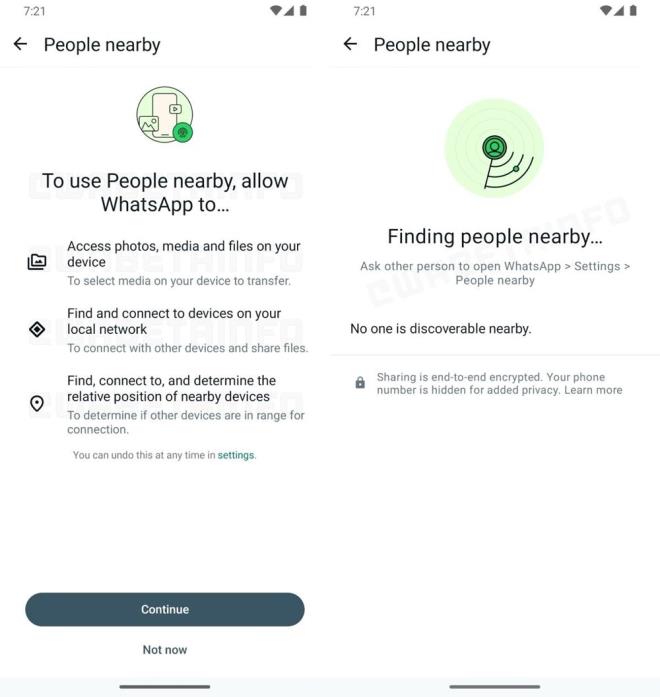 YAKINDAK KLER ZELL NASIL KULLANILIR?    WhatsApp kullanclarnn Yakndaki Kiiler ilevinin dzgn almas iin gerekli tm izinleri vermeleri gerekir.    Bu izinler medya eriimi, yerel adaki cihazlar bulmak ve balanmak iin Bluetooth ve konum eriimini ierir.    Yakndaki Kiiler seenei Ayarlar > Yakndaki Kiiler altnda bulunabilir.    Gerekli izinler verildikten sonra, Yakndaki Kiiler yakndaki cihazlar arayacaktr.    Ancak, kefedilebilir olmas iin zelliin her iki cihazda da ak olmas gerekir.    Yani, sadece cihaznz iin zellii aarak herhangi birine dosya gndermeye balayamazsnz.