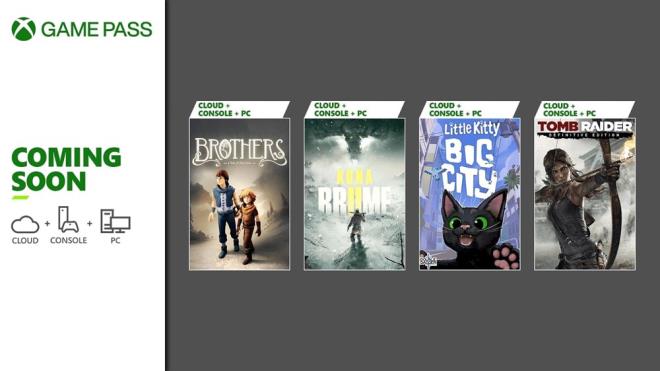 MAYIS AYINDA GELENLER    Mays aynda Game Pass katalouna eklenecek oyunlar ve tarihleri yle;  2 Mays;  Tomb Raider: Definitive Edition (Bulut, Konsol, ve PC)  7 Mays;  Kona II: Brume (Bulut, Konsol, and PC  9 Mays;  Little Kitty, Big City (Bulut, Konsol, ve PC)  14 Mays;  Brothers: A Tale of Two Sons (Bulut, Konsol, ve PC)