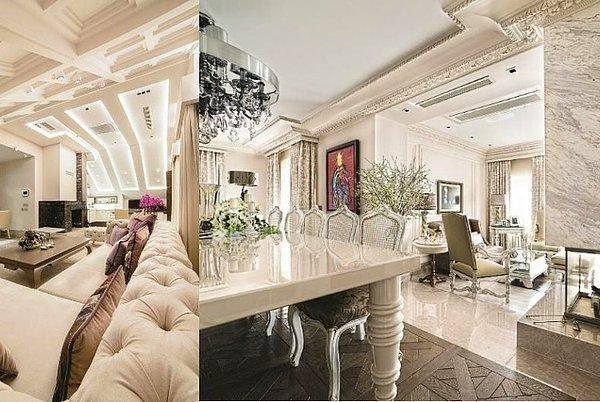 9 oda, 7 banyo, kuafr salonu ve mzik kayt stdyosu bulunan ev, 1200 metrekare kullanm alanna sahip ve 3 katl.