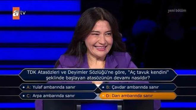 Yarmacnn karsna 200 bin TL deerinde, "TDK Ataszleri ve Deyimler Szl'ne gre, ''A tavuk kendini eklinde balayan atasznn devam nasldr? sorusu kt.